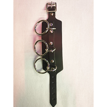 HANDMADE 3 MEDIUM RINGS LEATHER WRISTBAND BLACK
