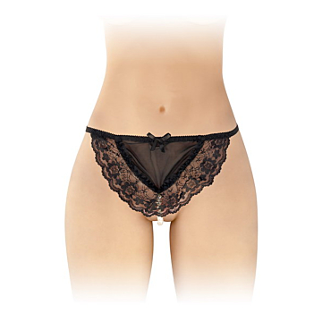 Black apron thong with pearls - OS