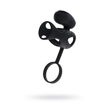 Black & Red Vibrating Cage Penis Ring (Black) - ToyFa - Silicone