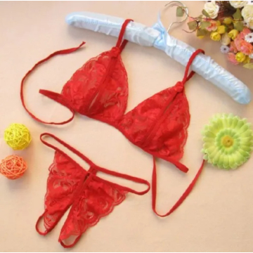 Red Bra+Underwear+Socks Open See-Through Bra Panty Set os