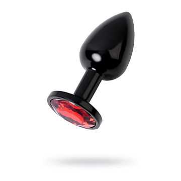 Black anal plug Metal with a ruby colored gem Medium