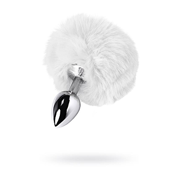 Metal Classic Anal Plug with Faux Fur (White) - ToyFa
