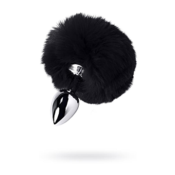 Metal Classic Anal Plug with Faux Fur (Black) - ToyFa