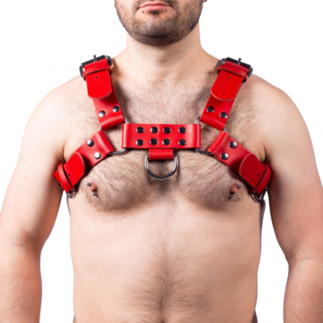 Leather Harness Buckle Red - Taille