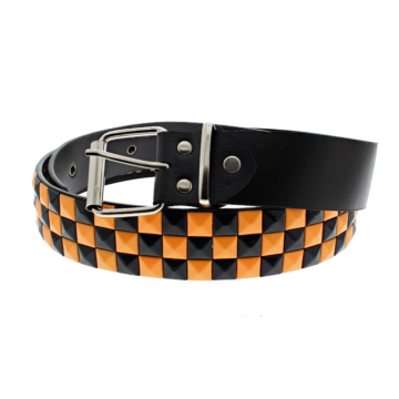 Black & Neon Orange Chessboard 3-Row Pyramid Belts
