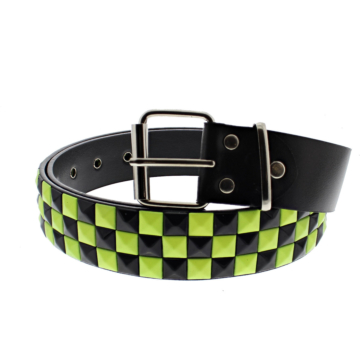 Black & Neon Yellow Chessboard 3-Row Pyramid Belts